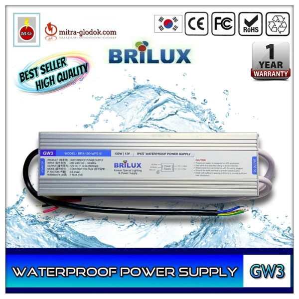 Power Supply Trafo Brilux DC 12V 12.5A | 150W (Waterproof)